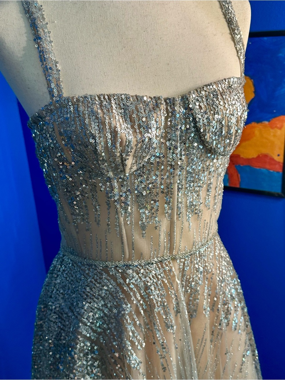 Bronx and Banco Silver Sequin A-Line Midi Prom Dress - Picture 3 of 16